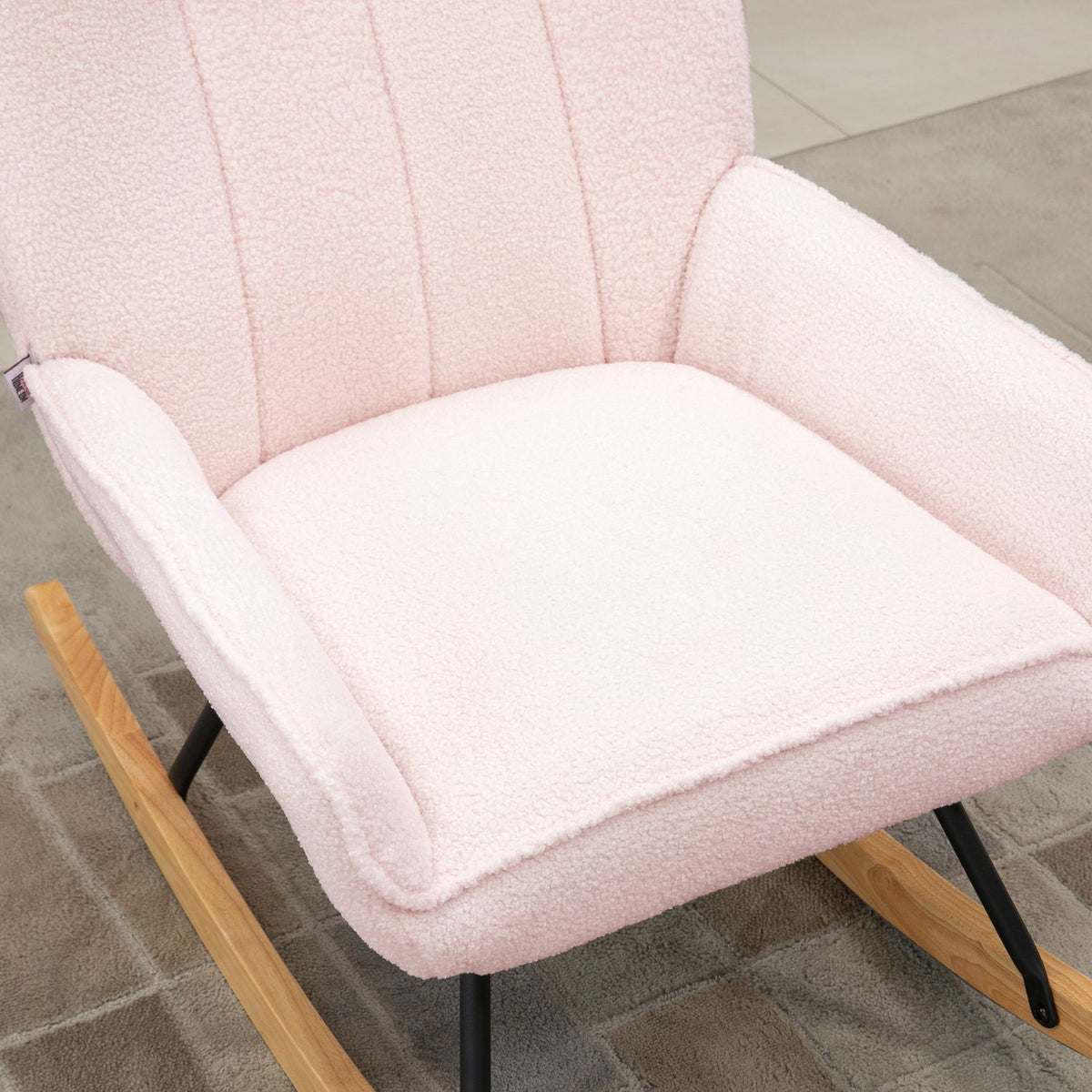 Rocking Chair Padded Relax Chair With Sherpa Fleece, Pink, Up To 150 Kg, Cozy Swing Chair, 63X95X97Cm