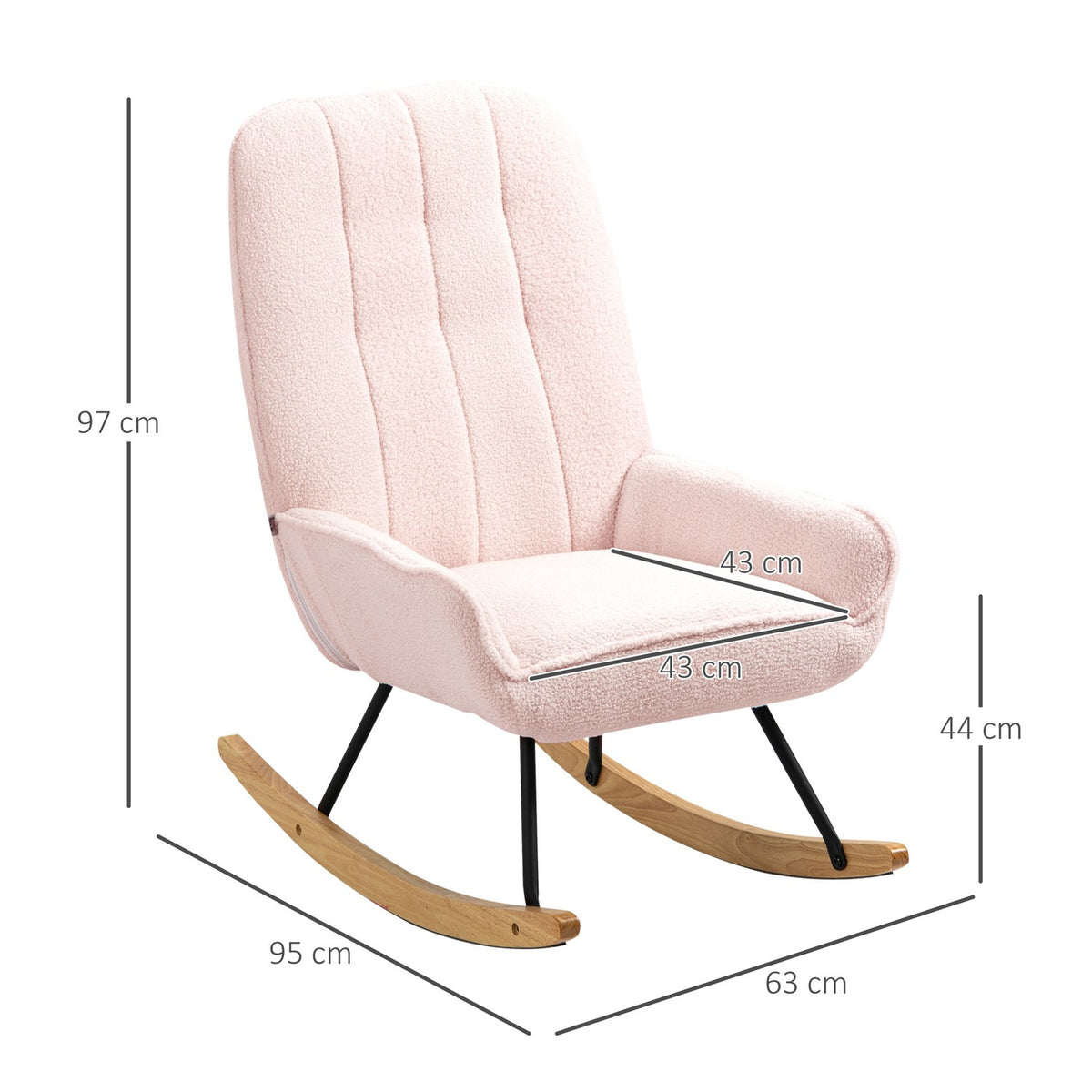 Rocking Chair Padded Relax Chair With Sherpa Fleece, Pink, Up To 150 Kg, Cozy Swing Chair, 63X95X97Cm