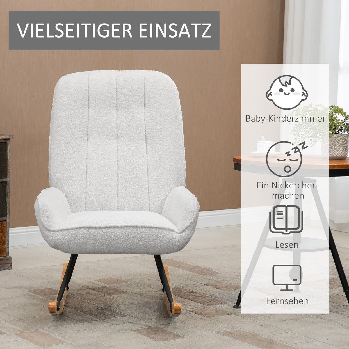 Rocking Chair, Padded Rocking Chair, Relaxation Chair, Load-Bearing Capacity Up To 150 Kg, Relaxation Chair, Sherpa Fleece, Grey
