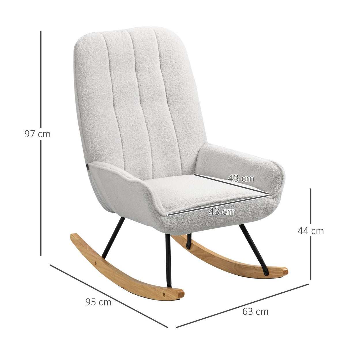 Rocking Chair, Padded Rocking Chair, Relaxation Chair, Load-Bearing Capacity Up To 150 Kg, Relaxation Chair, Sherpa Fleece, Grey