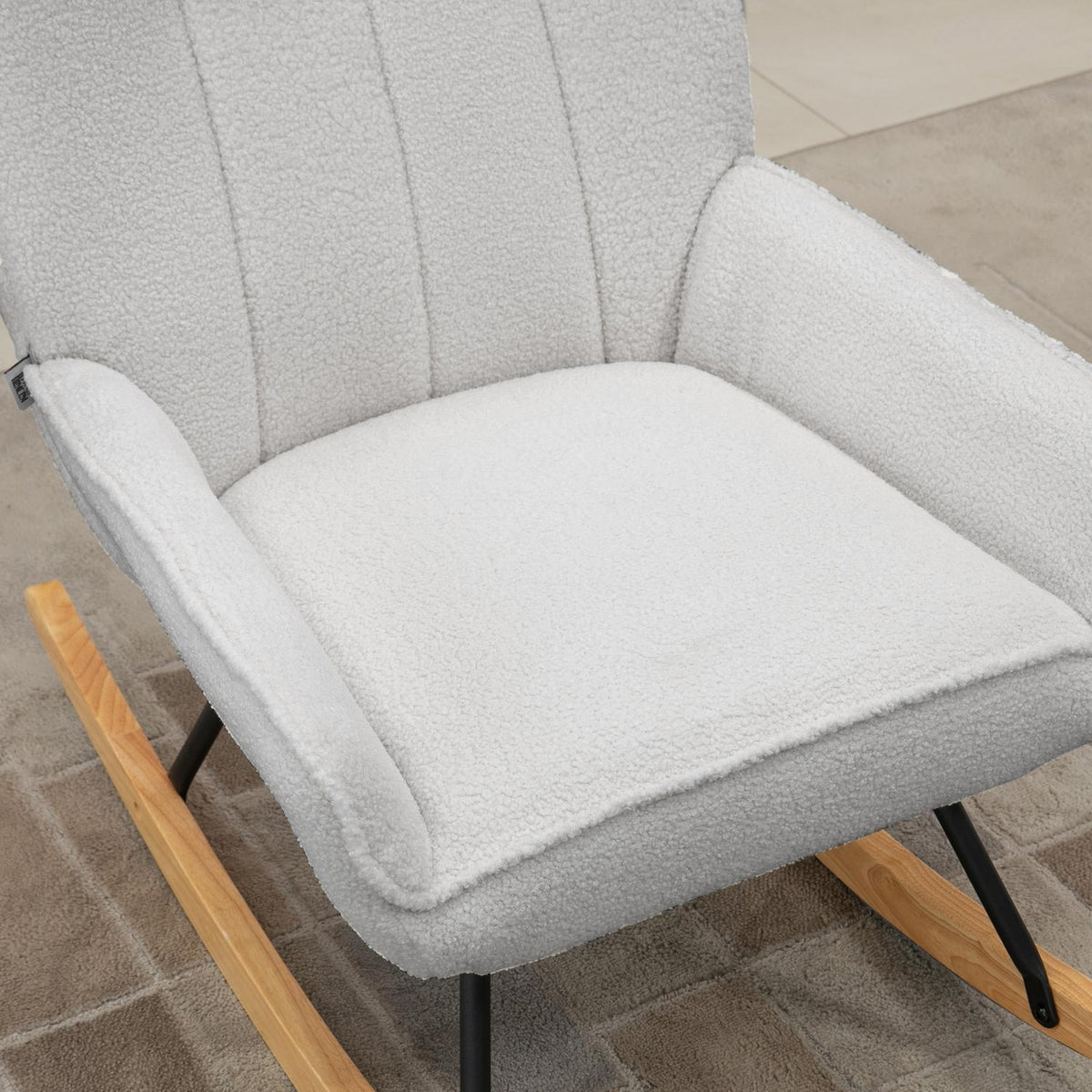 Rocking Chair, Padded Rocking Chair, Relaxation Chair, Load-Bearing Capacity Up To 150 Kg, Relaxation Chair, Sherpa Fleece, Grey
