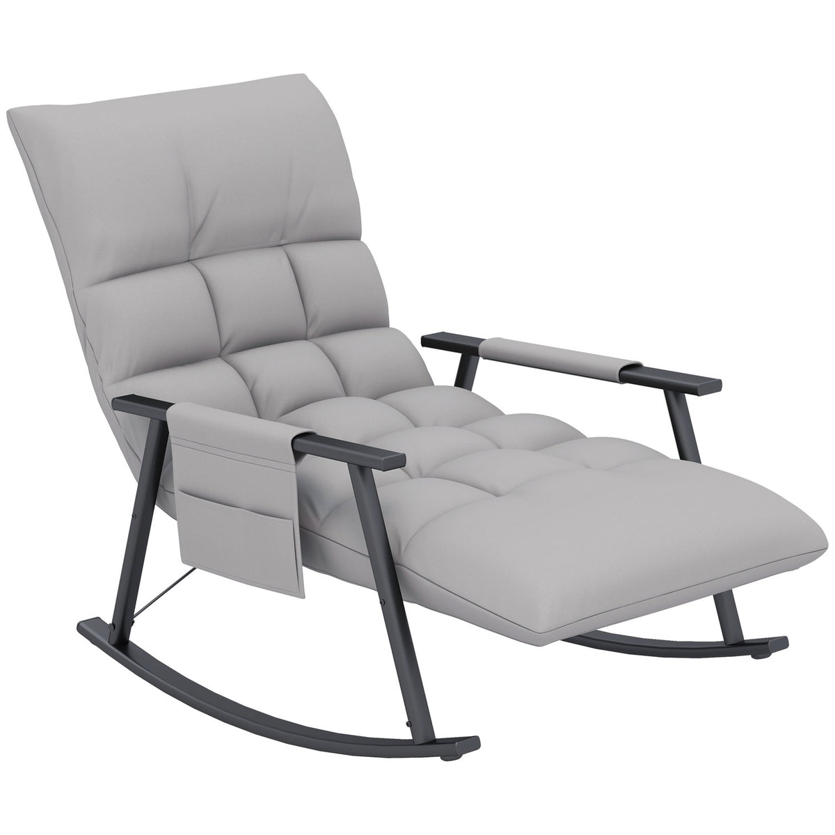 Rocking Chair Relax Chair Footrest Rocking Chair Side Pocket Adjustable Backrest Up To 120Kg Microfiber Gray