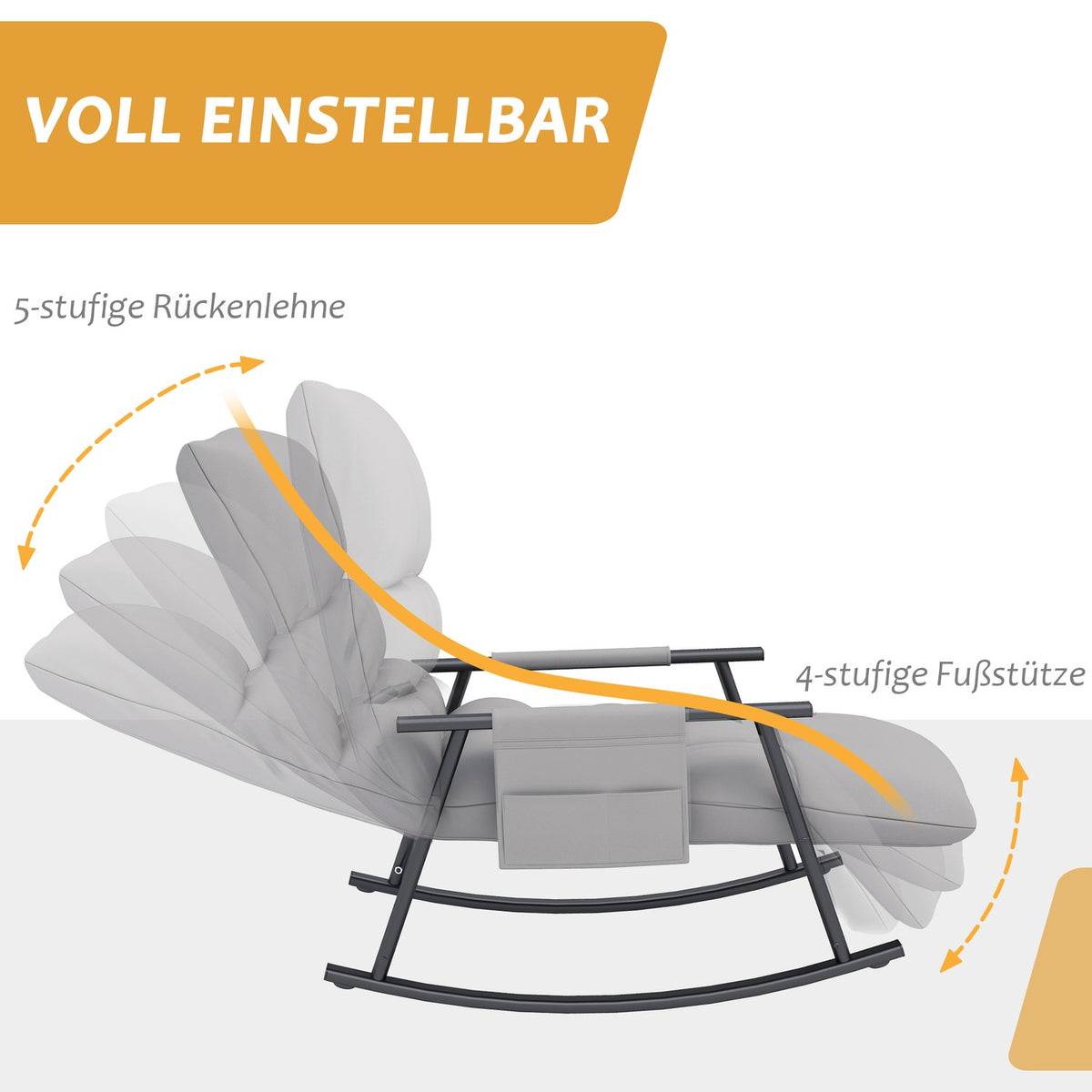 Rocking Chair Relax Chair Footrest Rocking Chair Side Pocket Adjustable Backrest Up To 120Kg Microfiber Gray