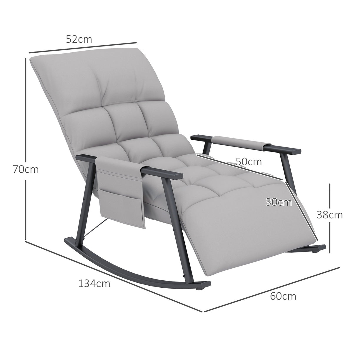 Rocking Chair Relax Chair Footrest Rocking Chair Side Pocket Adjustable Backrest Up To 120Kg Microfiber Gray