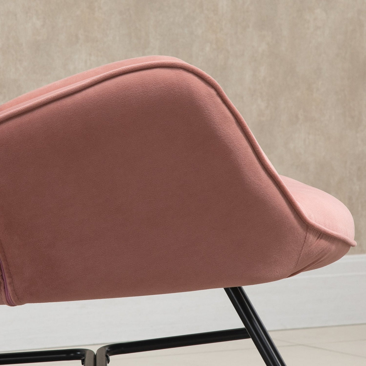 Rocking Chair Relax Chair With Steel Frame, Padded, Lounge, Velvety Polyester, Rubber Wood, Pink + Natural, 84X70X96Cm