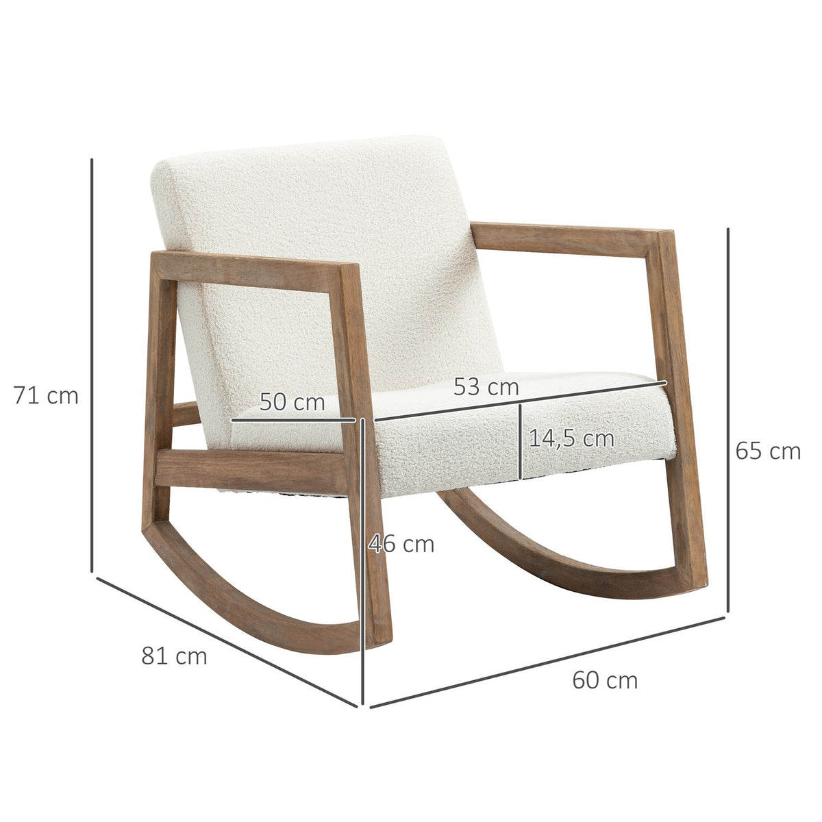 Rocking Chair Relax Chair With Wooden Frame Padded Lounge Rubber Wood Cream White