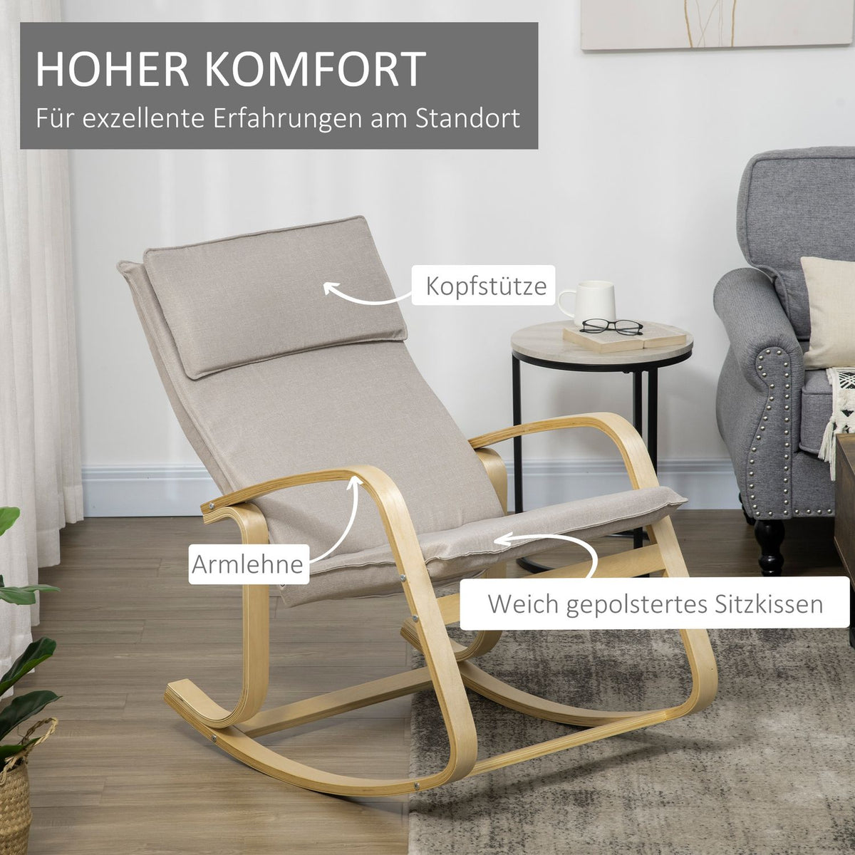 Rocking Chair, Relaxation Chair With Rocking Function, Swing Chair For Living Room, Polyester Cover, 120Kg Load Capacity, 67X95X95Cm
