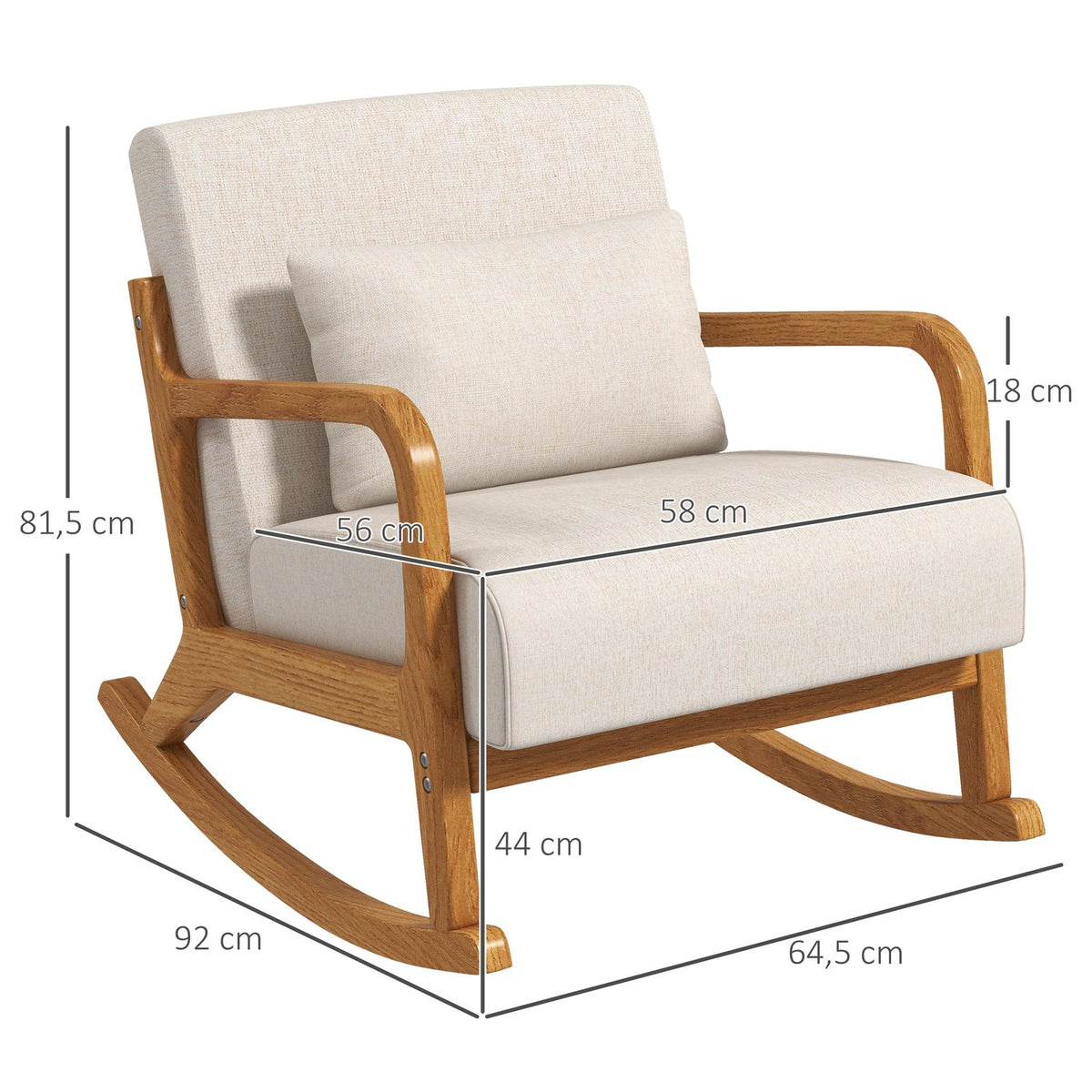 Rocking Chair, Rocking Chair, Padded Swing Chair with Wooden Frame, Armrest, Relax Chair, for Bedroom, Living Room, Cream