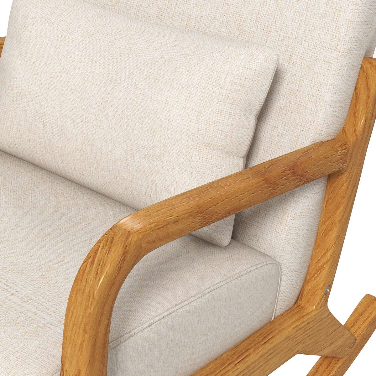Rocking Chair, Rocking Chair, Padded Swing Chair with Wooden Frame, Armrest, Relax Chair, for Bedroom, Living Room, Cream