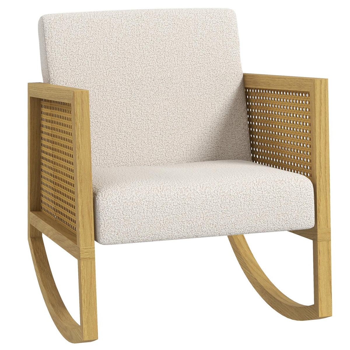 Rocking Chair, Rocking Chair With Rattan Decor, Swing Chair, Relaxation Chair With Soft Padding, Living Room Chair With Cashmere Look