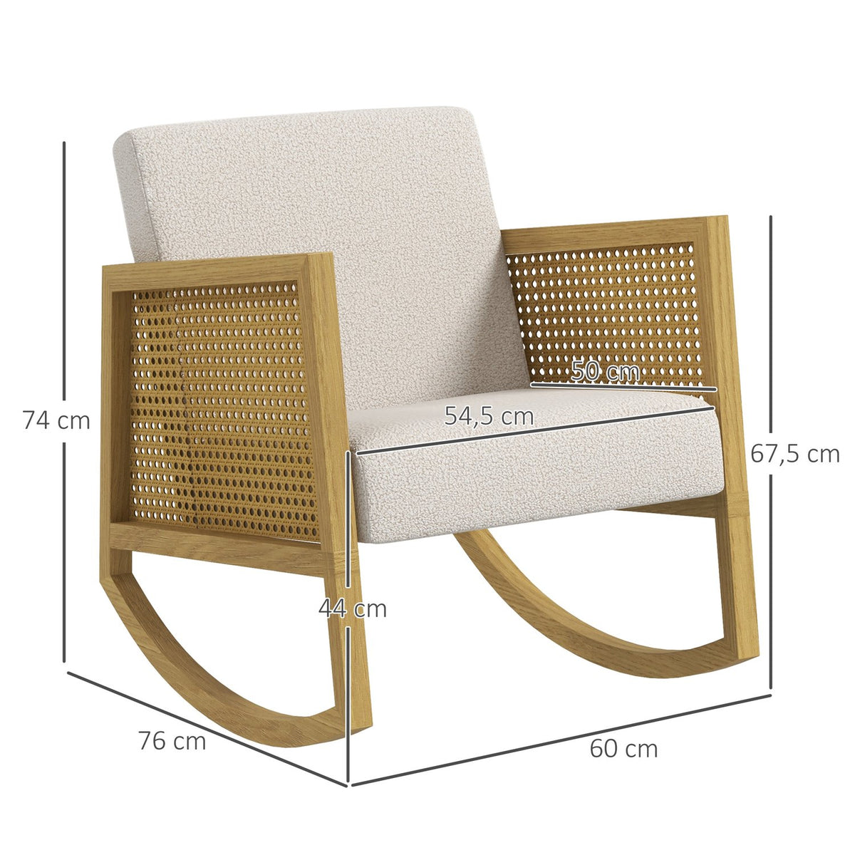 Rocking Chair, Rocking Chair With Rattan Decor, Swing Chair, Relaxation Chair With Soft Padding, Living Room Chair With Cashmere Look
