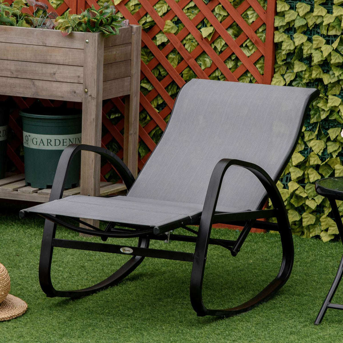 Rocking Chair Rocking Lounger With Backrest Garden Lounger Swing Lounger With Footrest Adjustable Up To 160 Kg Textline Gray 90 X 64 X 96.5 Cm