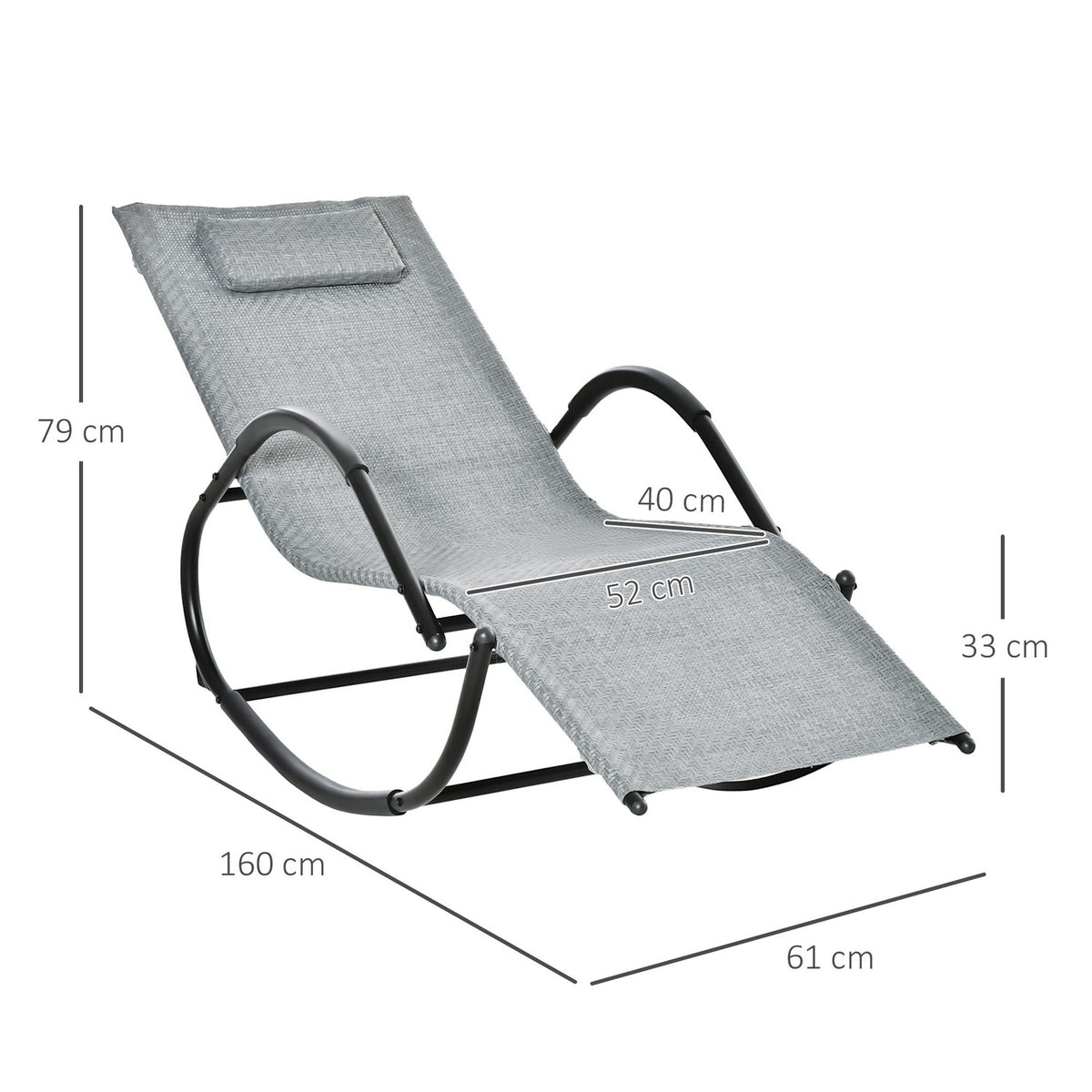 Rocking Chair Rocking Lounger With Pillow Garden Lounger Swing Lounger Holds Up To 160 Kg Textline Gray 61 X 160 X 79 Cm