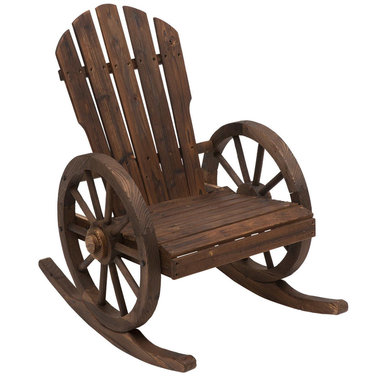 Rocking Chair, Rustic Relax Chair, Garden Chair With Wheel Design, Swing Chair, Solid Wood, Dark Brown, 68 X 88 X 92 Cm