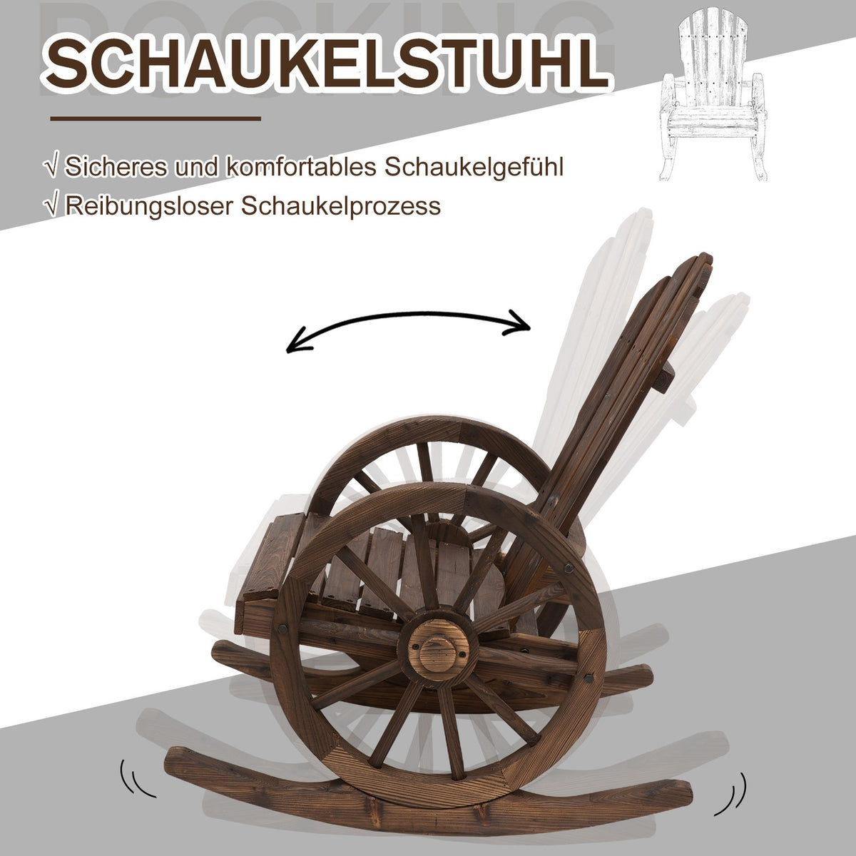 Rocking Chair, Rustic Relax Chair, Garden Chair With Wheel Design, Swing Chair, Solid Wood, Dark Brown, 68 X 88 X 92 Cm
