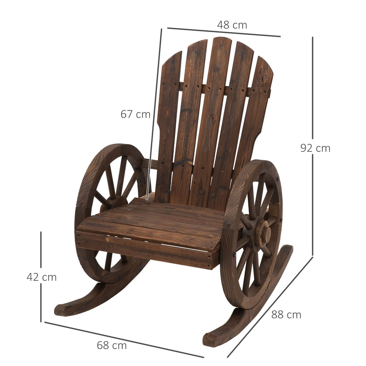 Rocking Chair, Rustic Relax Chair, Garden Chair With Wheel Design, Swing Chair, Solid Wood, Dark Brown, 68 X 88 X 92 Cm