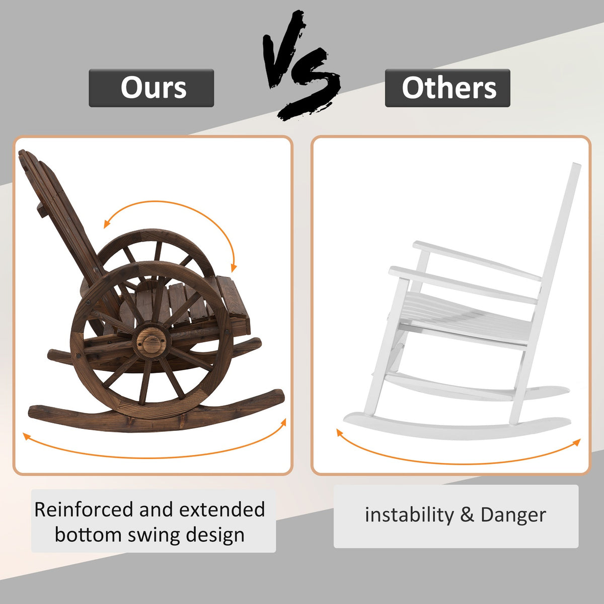 Rocking Chair, Rustic Relax Chair, Garden Chair With Wheel Design, Swing Chair, Solid Wood, Dark Brown, 68 X 88 X 92 Cm