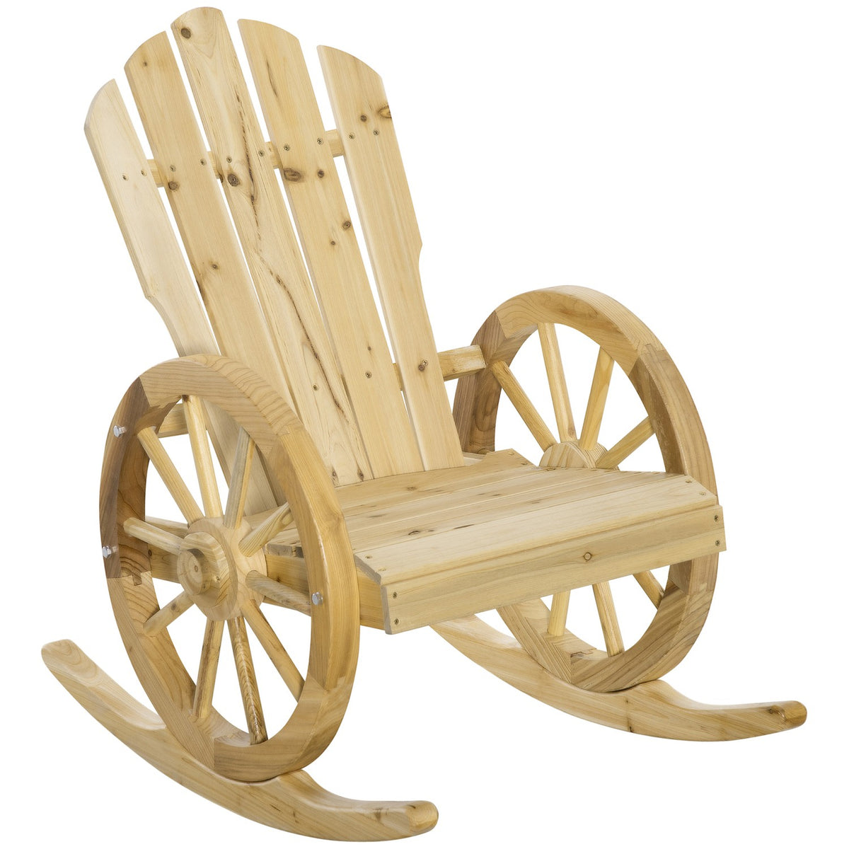 Rocking Chair, Rustic Relax Chair, Garden Chair With Wheel Design, Swing Chair, Solid Wood, Natural Wood, 68 X 88 X 92 Cm