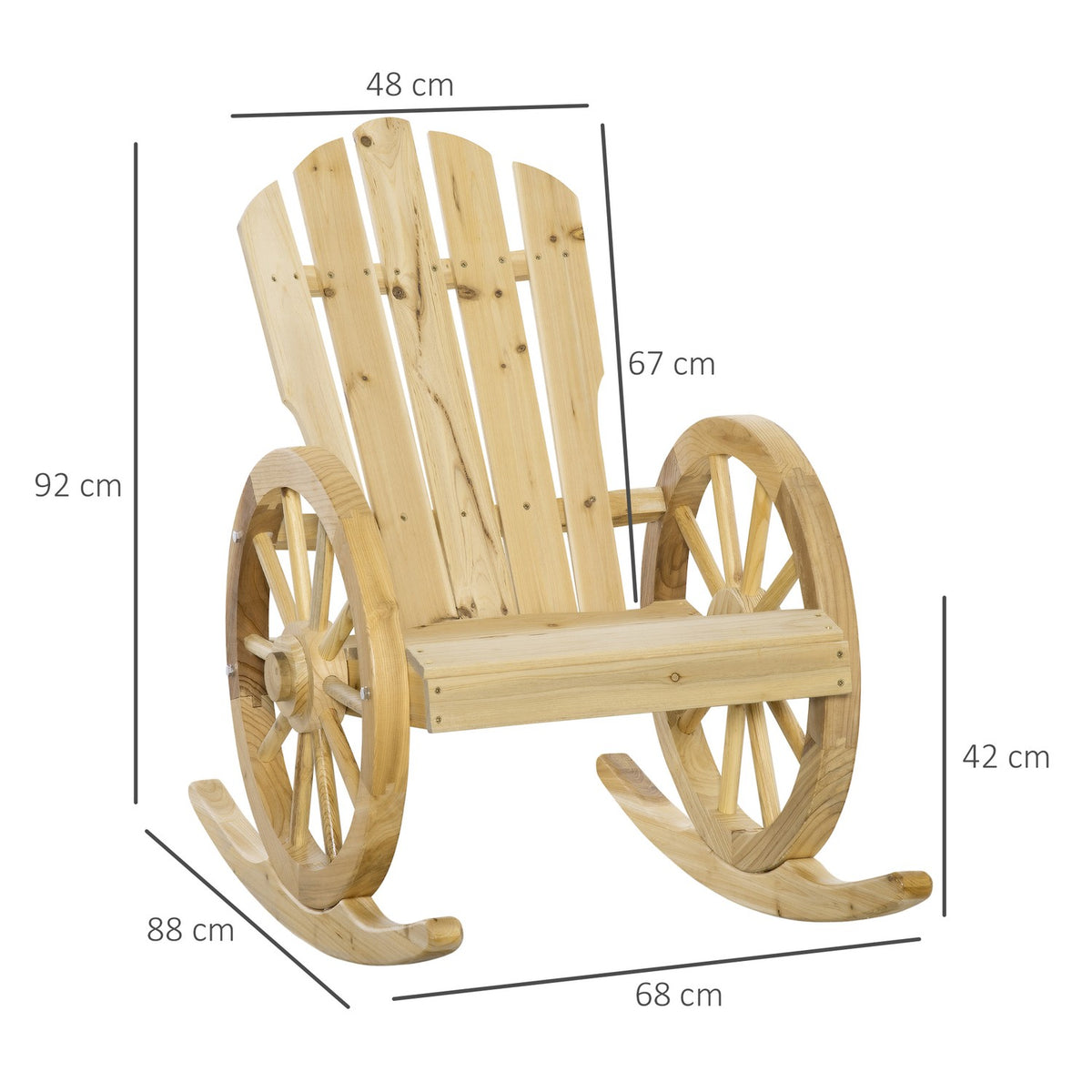 Rocking Chair, Rustic Relax Chair, Garden Chair With Wheel Design, Swing Chair, Solid Wood, Natural Wood, 68 X 88 X 92 Cm