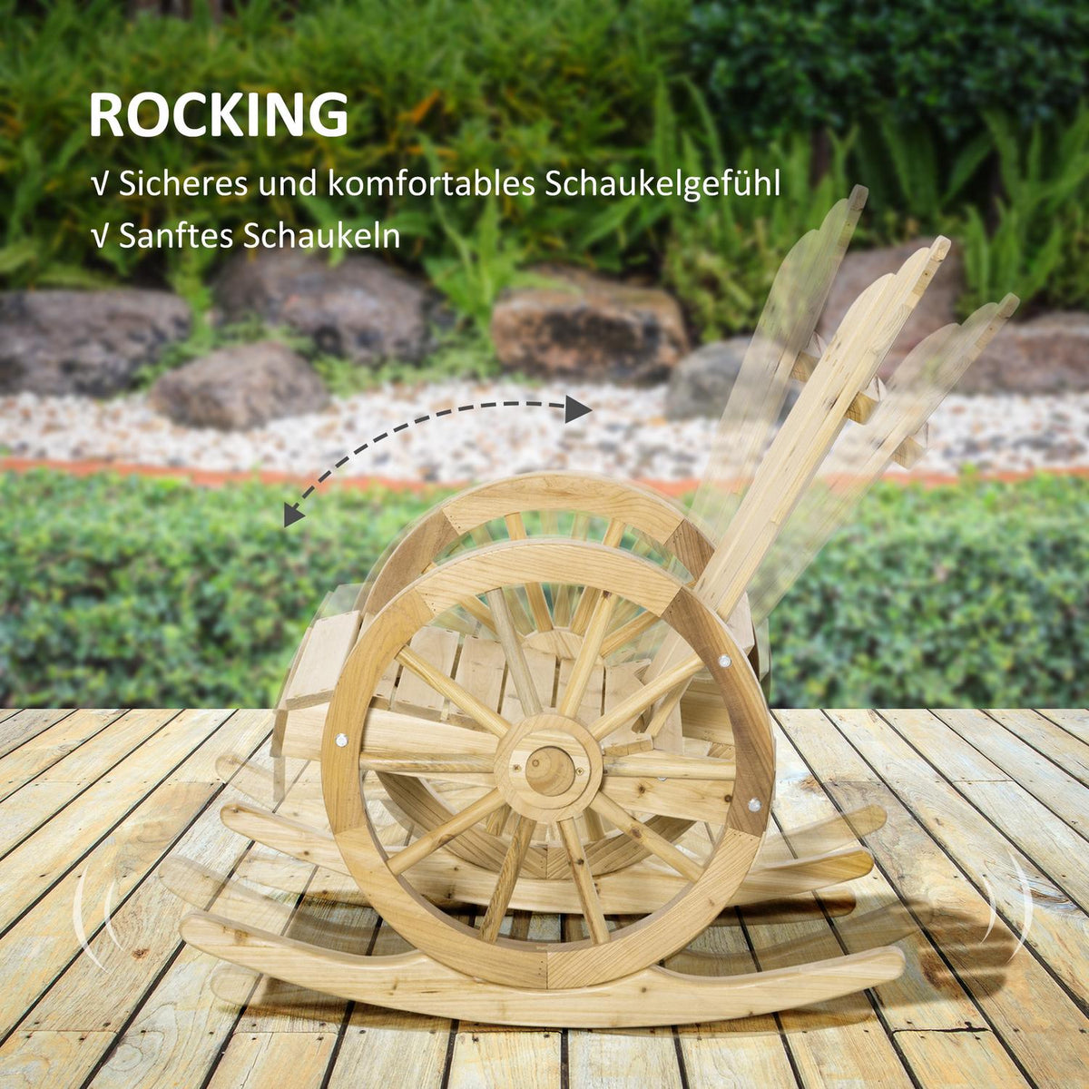 Rocking Chair, Rustic Relax Chair, Garden Chair With Wheel Design, Swing Chair, Solid Wood, Natural Wood, 68 X 88 X 92 Cm