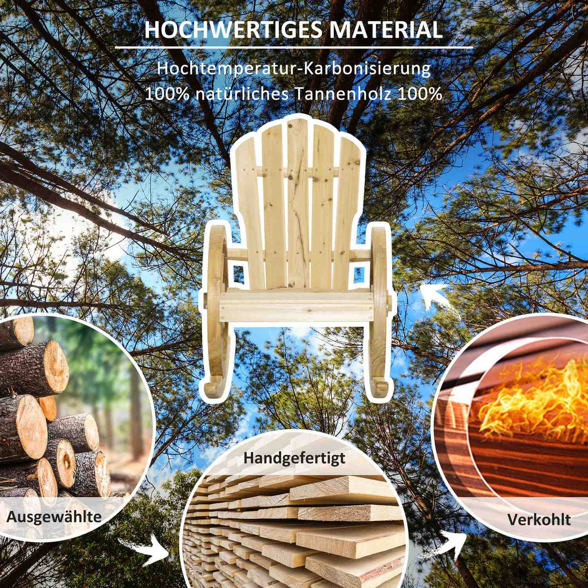Rocking Chair, Rustic Relax Chair, Garden Chair With Wheel Design, Swing Chair, Solid Wood, Natural Wood, 68 X 88 X 92 Cm