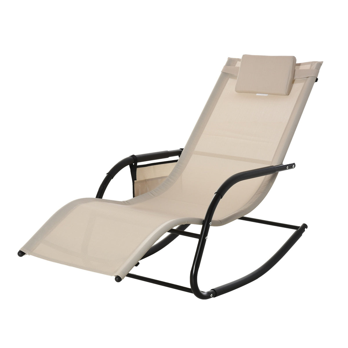 Rocking Chair Swing Chair Garden Chair Rocking Lounger Metal Mesh Beige 150 X 62 X 88 Cm