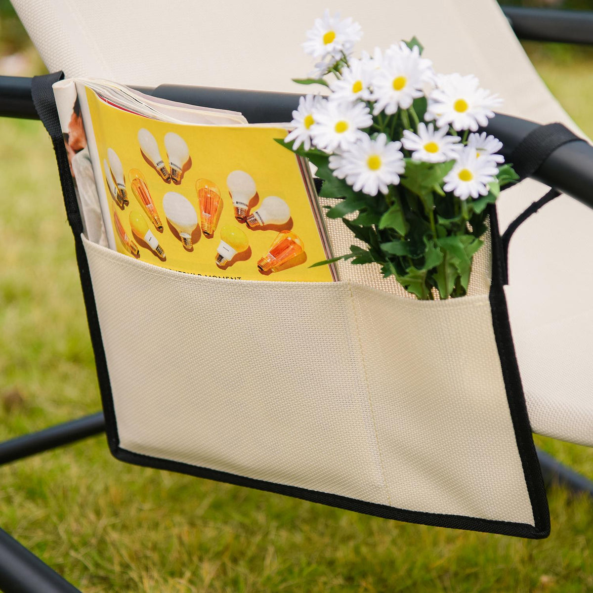 Rocking Chair Swing Chair Garden Chair Rocking Lounger Metal Mesh Beige 150 X 62 X 88 Cm