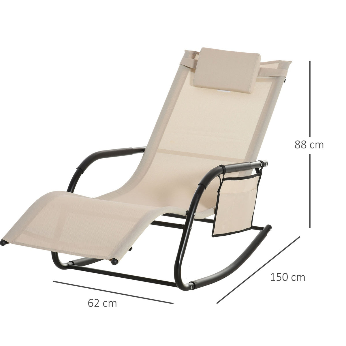 Rocking Chair Swing Chair Garden Chair Rocking Lounger Metal Mesh Beige 150 X 62 X 88 Cm