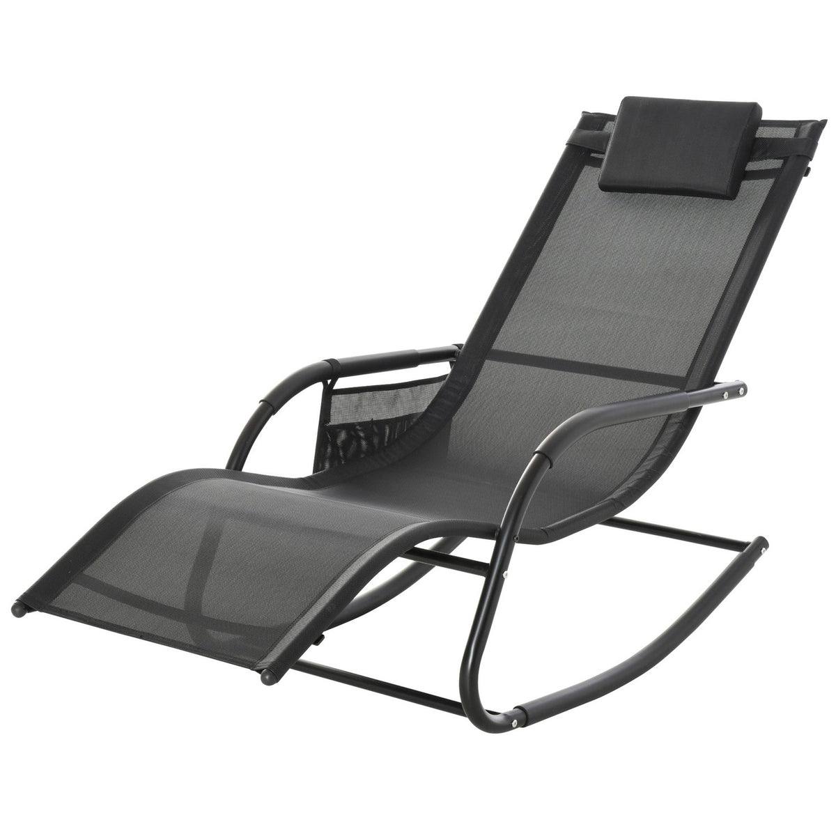 Rocking Chair Swing Chair Garden Chair Rocking Lounger Metal Mesh Black 150 X 62 X 88 Cm