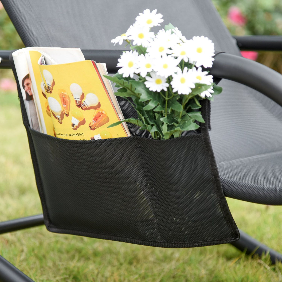 Rocking Chair Swing Chair Garden Chair Rocking Lounger Metal Mesh Black 150 X 62 X 88 Cm