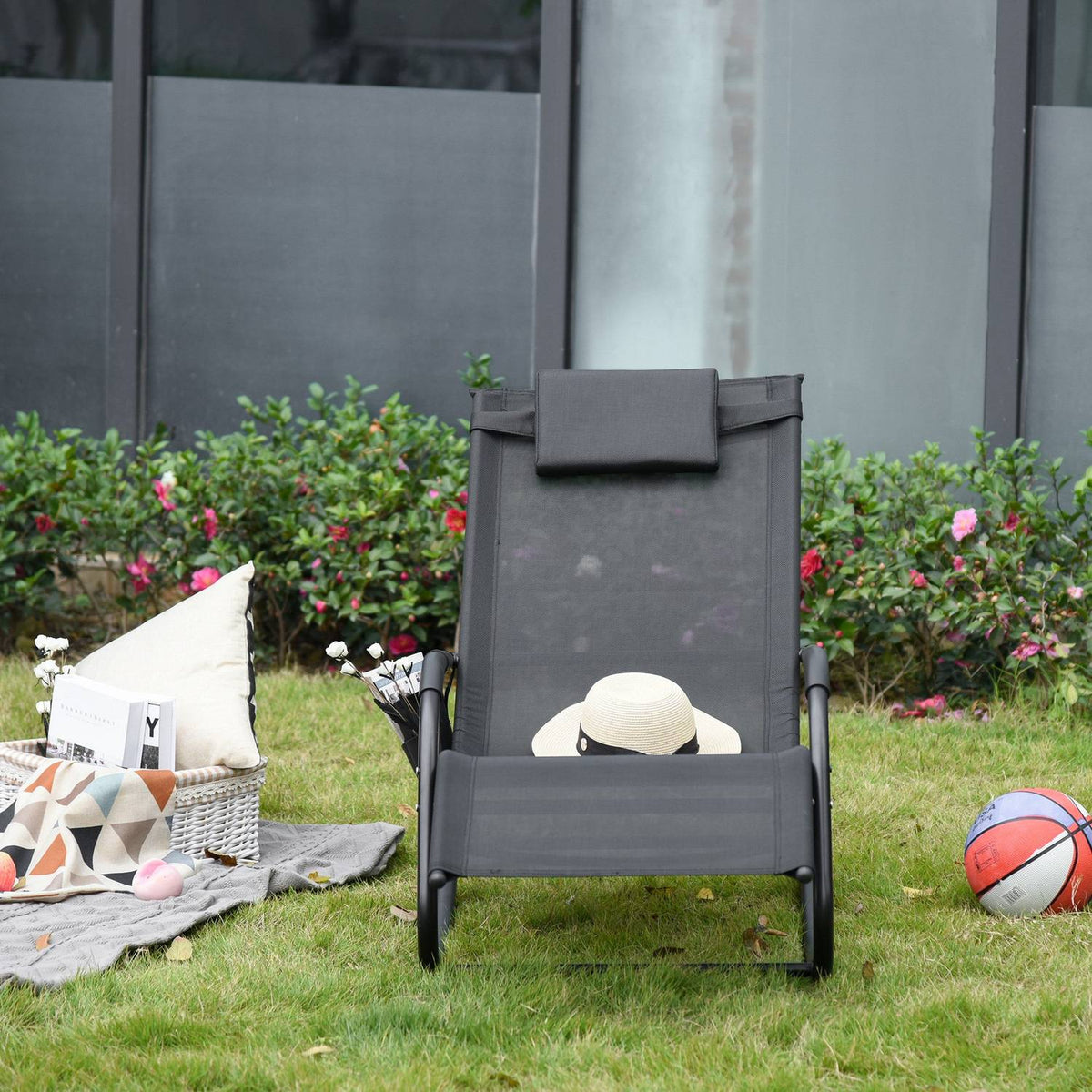 Rocking Chair Swing Chair Garden Chair Rocking Lounger Metal Mesh Black 150 X 62 X 88 Cm