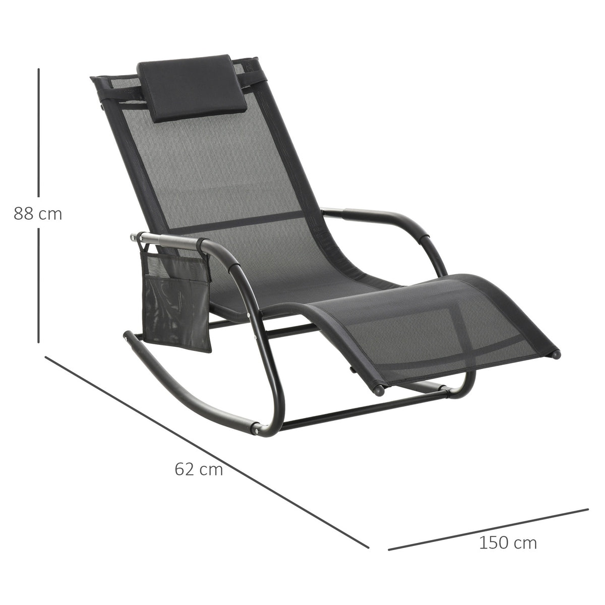 Rocking Chair Swing Chair Garden Chair Rocking Lounger Metal Mesh Black 150 X 62 X 88 Cm