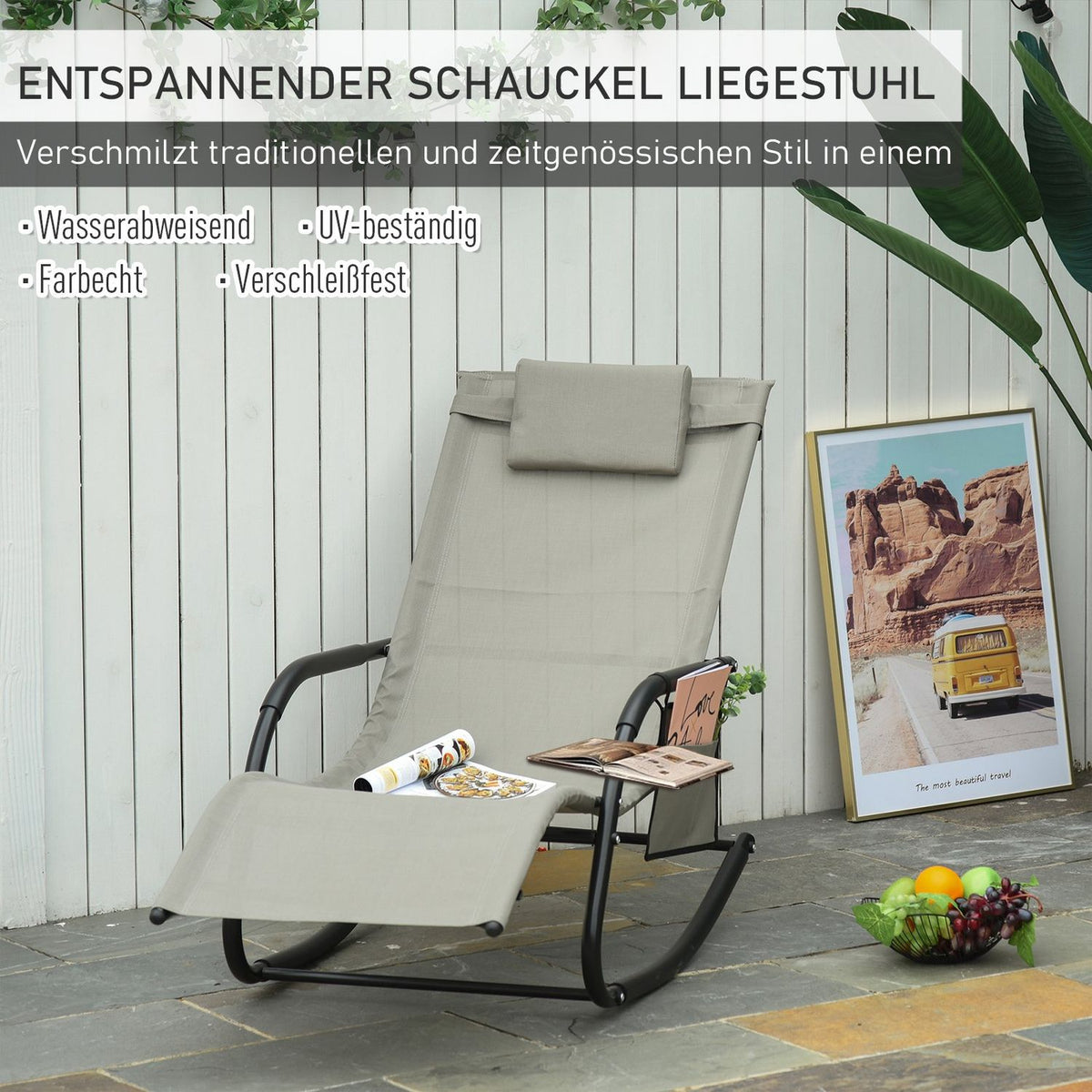 Rocking Chair Swing Chair Garden Chair Rocking Lounger Metal Mesh Black + Light Gray 150 X 62 X 88 Cm