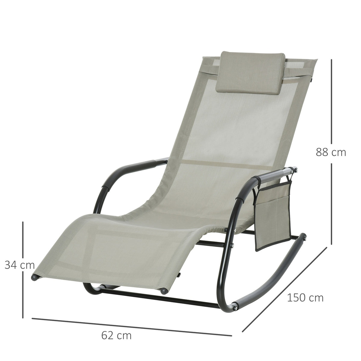 Rocking Chair Swing Chair Garden Chair Rocking Lounger Metal Mesh Black + Light Gray 150 X 62 X 88 Cm