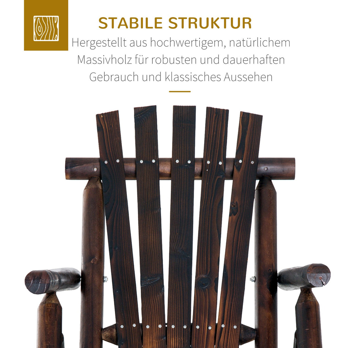 Rocking Chair With Armrest, Weatherproof, Solid Charred Wood, 97 X 69 X 93Cm