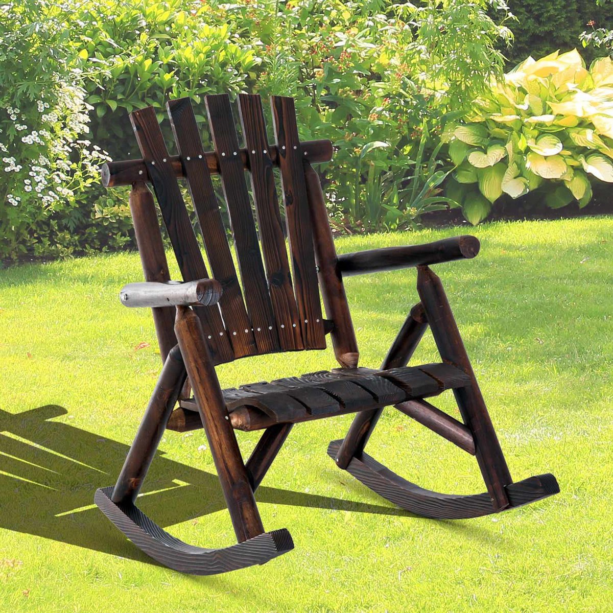 Rocking Chair With Armrest, Weatherproof, Solid Charred Wood, 97 X 69 X 93Cm