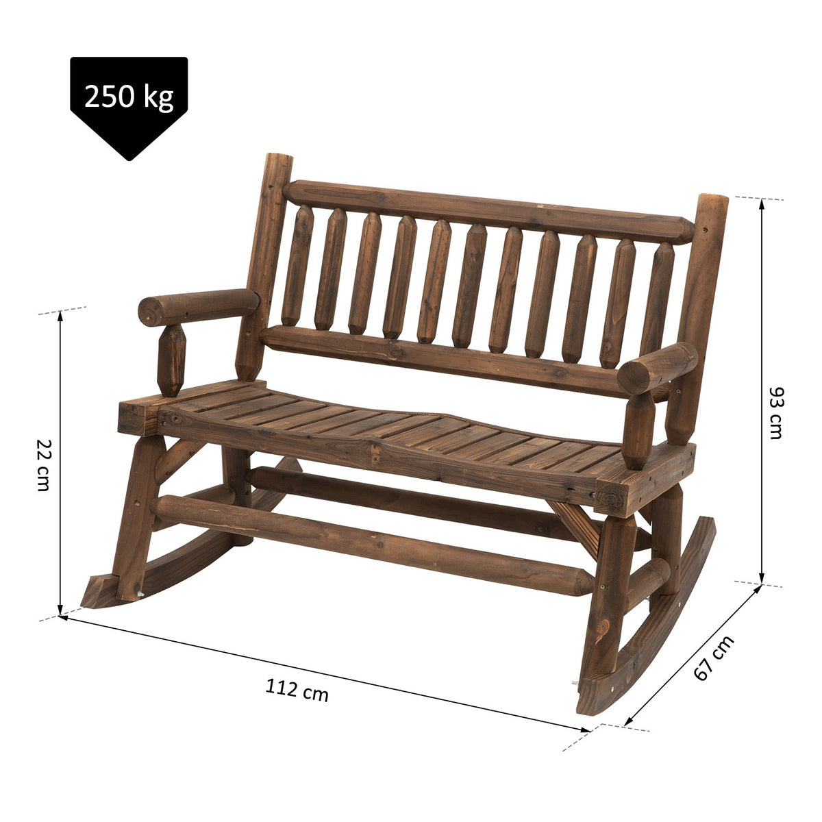 Rocking Chair With Armrests, Garden Chair, Swing Chair, Solid Wood, Dark Brown, 112 X 67 X 93 Cm