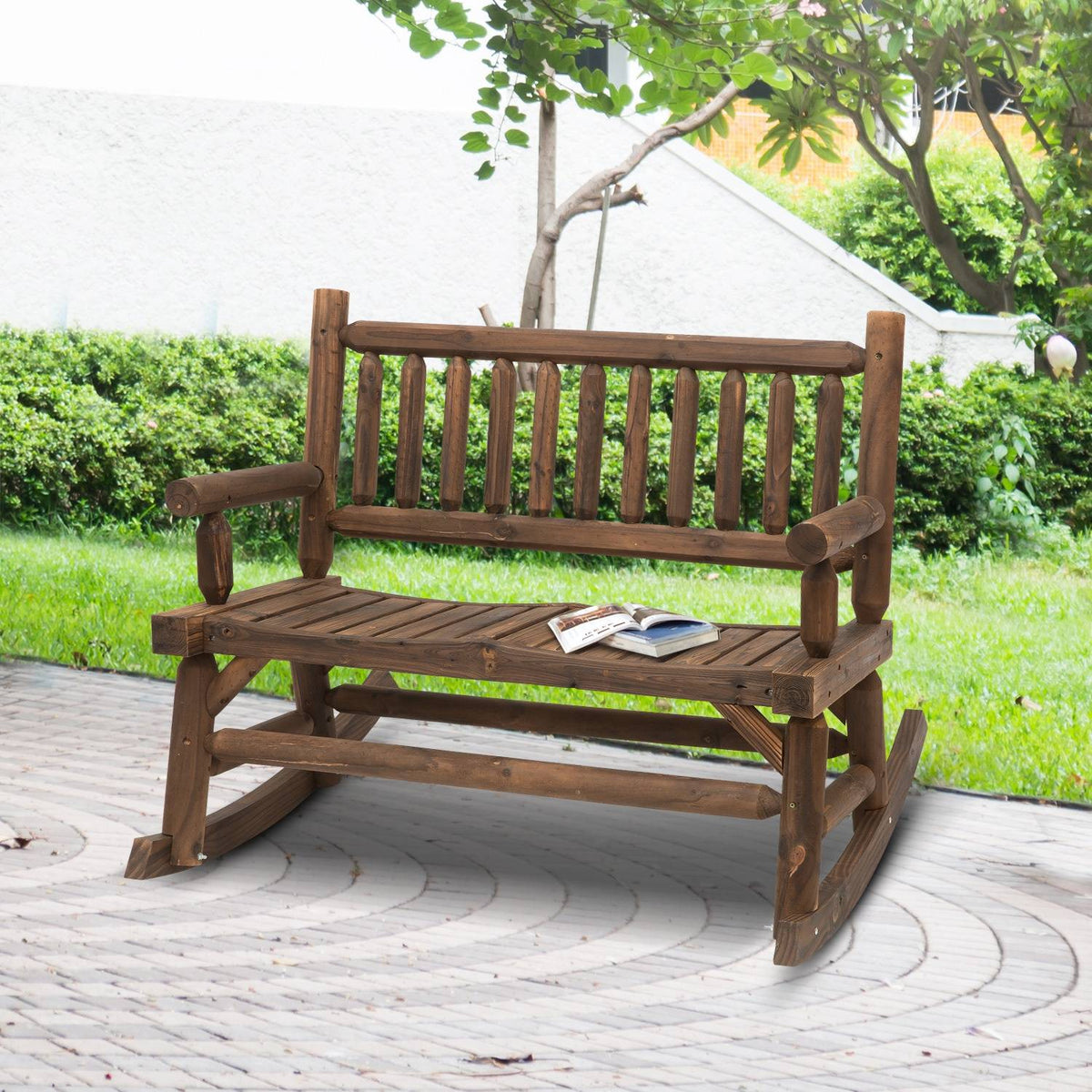 Rocking Chair With Armrests, Garden Chair, Swing Chair, Solid Wood, Dark Brown, 112 X 67 X 93 Cm