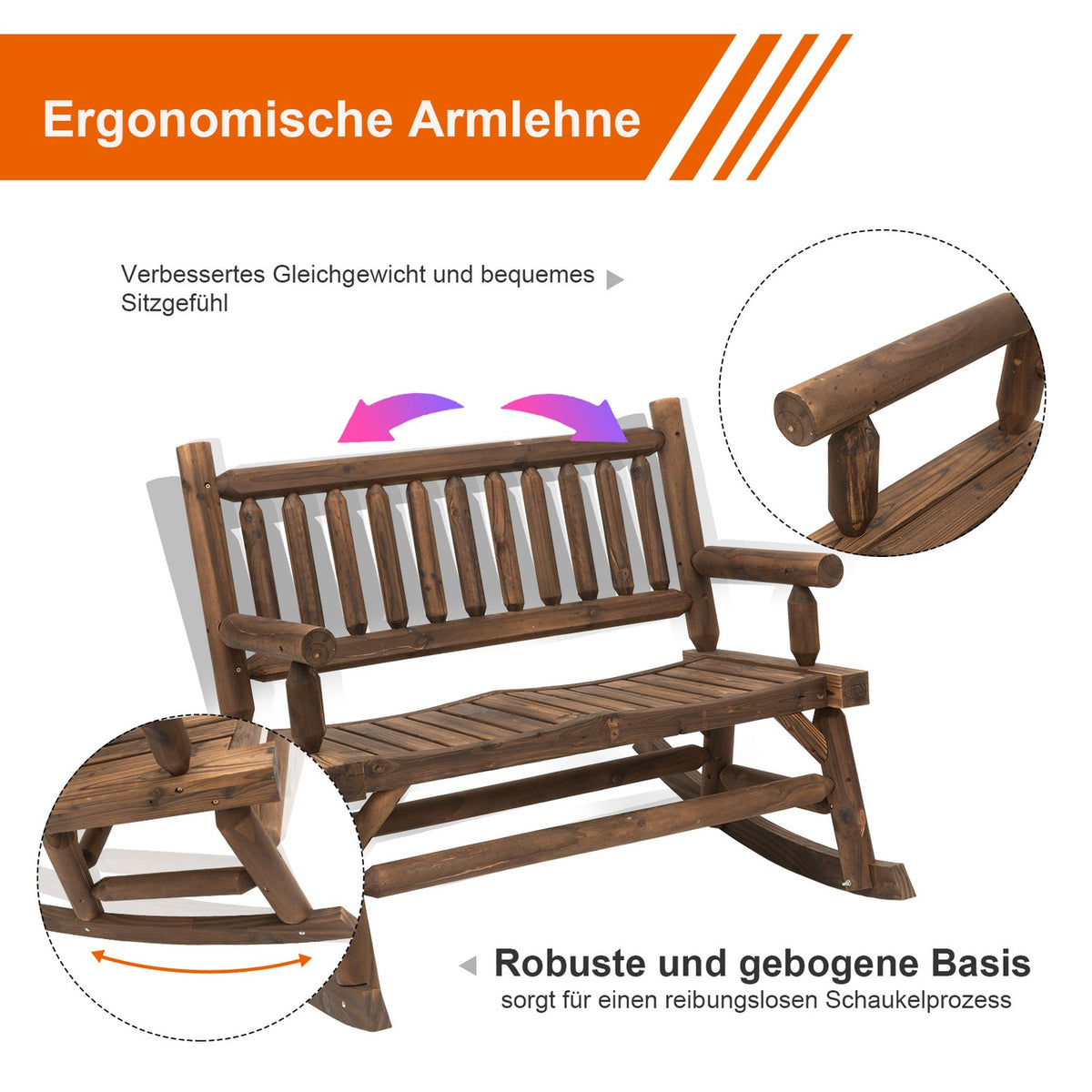Rocking Chair With Armrests, Garden Chair, Swing Chair, Solid Wood, Dark Brown, 112 X 67 X 93 Cm