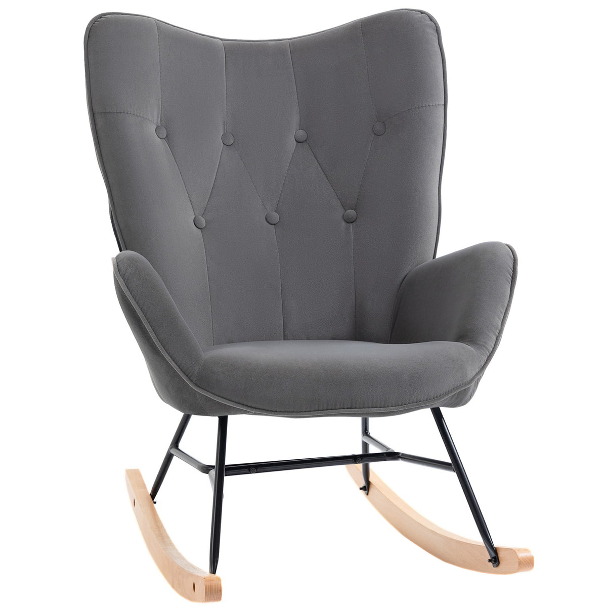 Rocking Chair With Steel Frame Upholstered Relaxation Chair Armchair Chair Living Room Chair Lounge With Padded Seat Velvet-Like Polyester