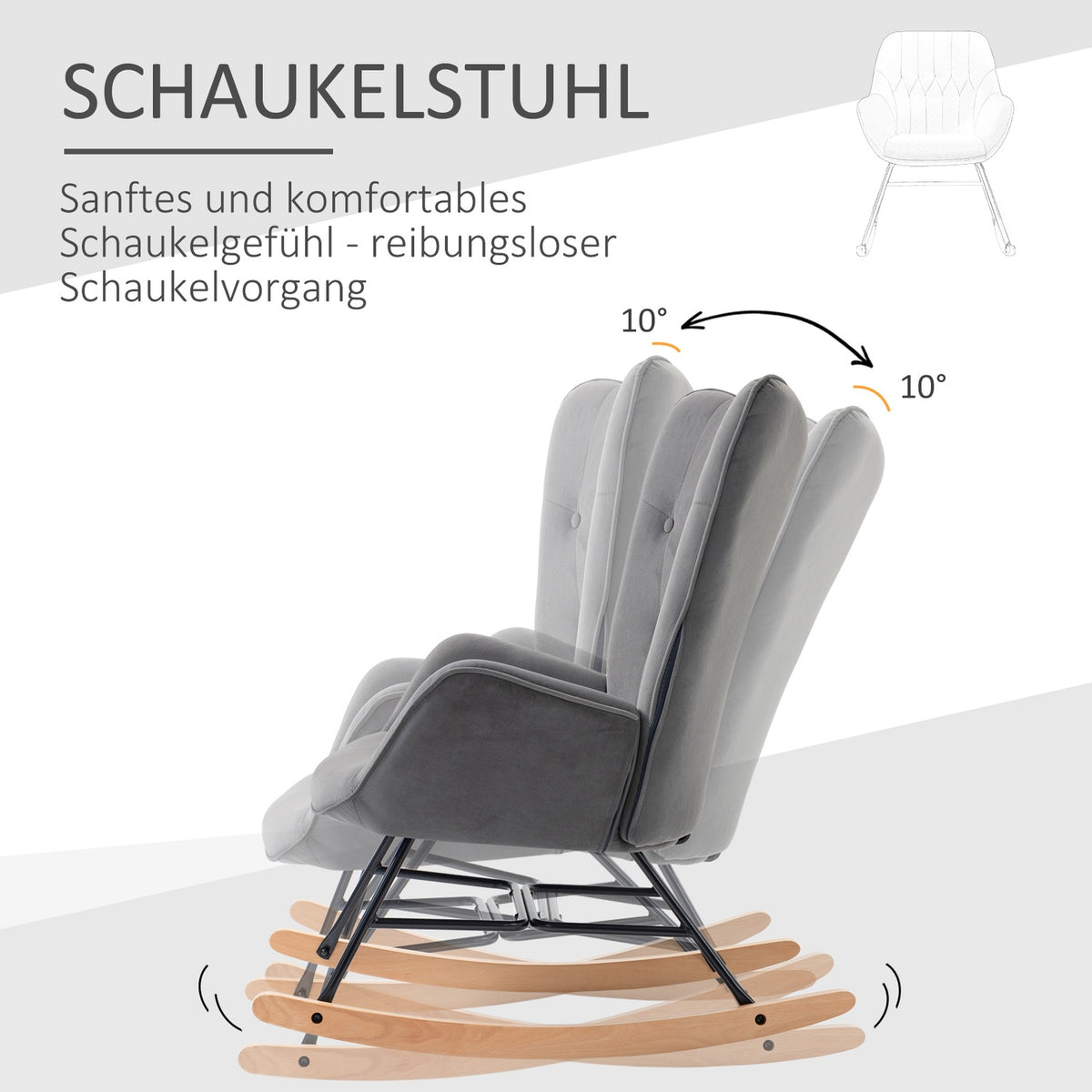 Rocking Chair With Steel Frame Upholstered Relaxation Chair Armchair Chair Living Room Chair Lounge With Padded Seat Velvet-Like Polyester