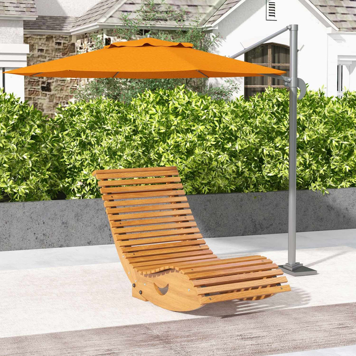 Rocking Chair, Wooden Rocking Lounger, Ergonomic Swing Chair With S-Shape, Tip Protection, Load Capacity Up To 120 Kg For Balcony, Teak, 130 X 60 X 60 Cm