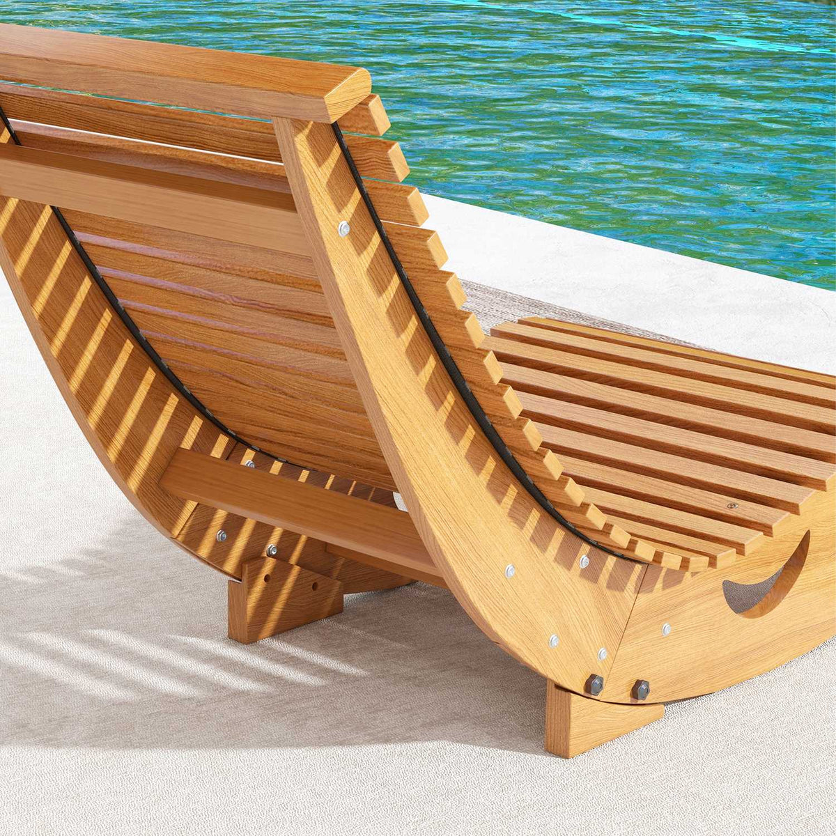Rocking Chair, Wooden Rocking Lounger, Ergonomic Swing Chair With S-Shape, Tip Protection, Load Capacity Up To 120 Kg For Balcony, Teak, 130 X 60 X 60 Cm
