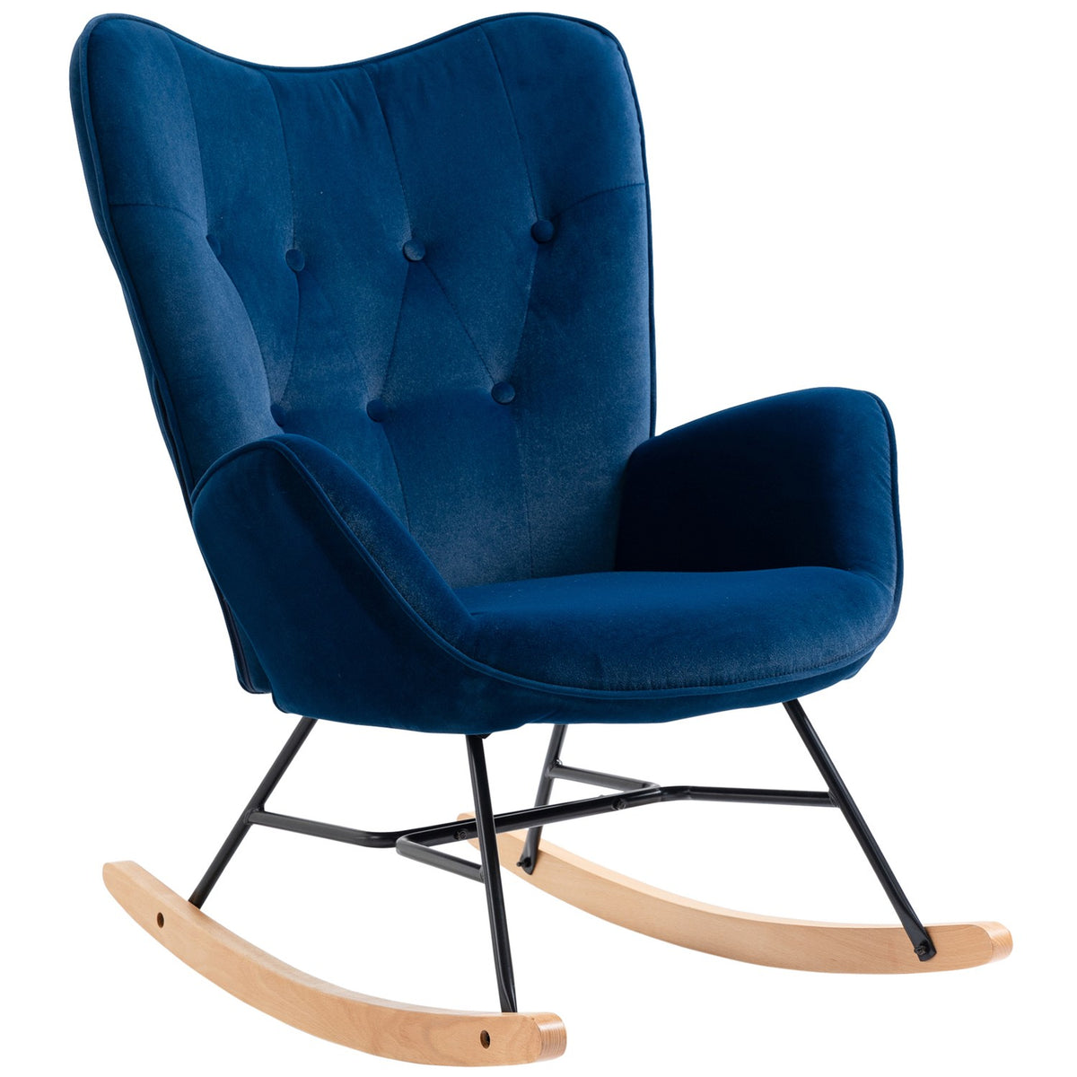 Rocking Chair with Ears Rocking Chair Great Comfort Armrests Seat Backrest Padded with High Density Velvet Fabric Blue