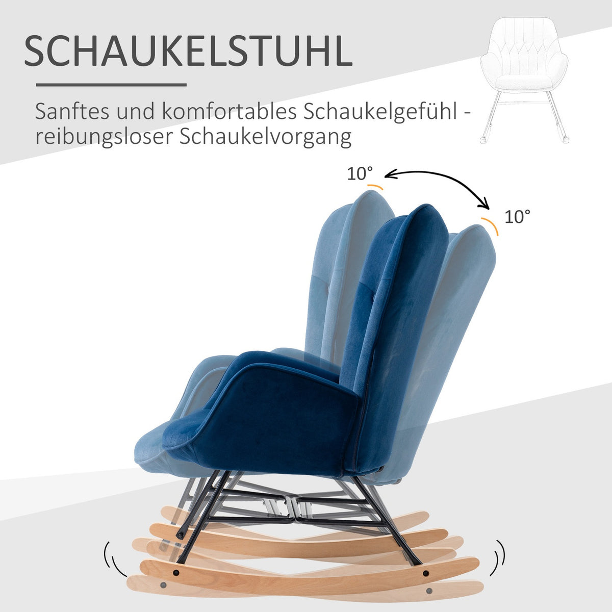 Rocking Chair with Ears Rocking Chair Great Comfort Armrests Seat Backrest Padded with High Density Velvet Fabric Blue