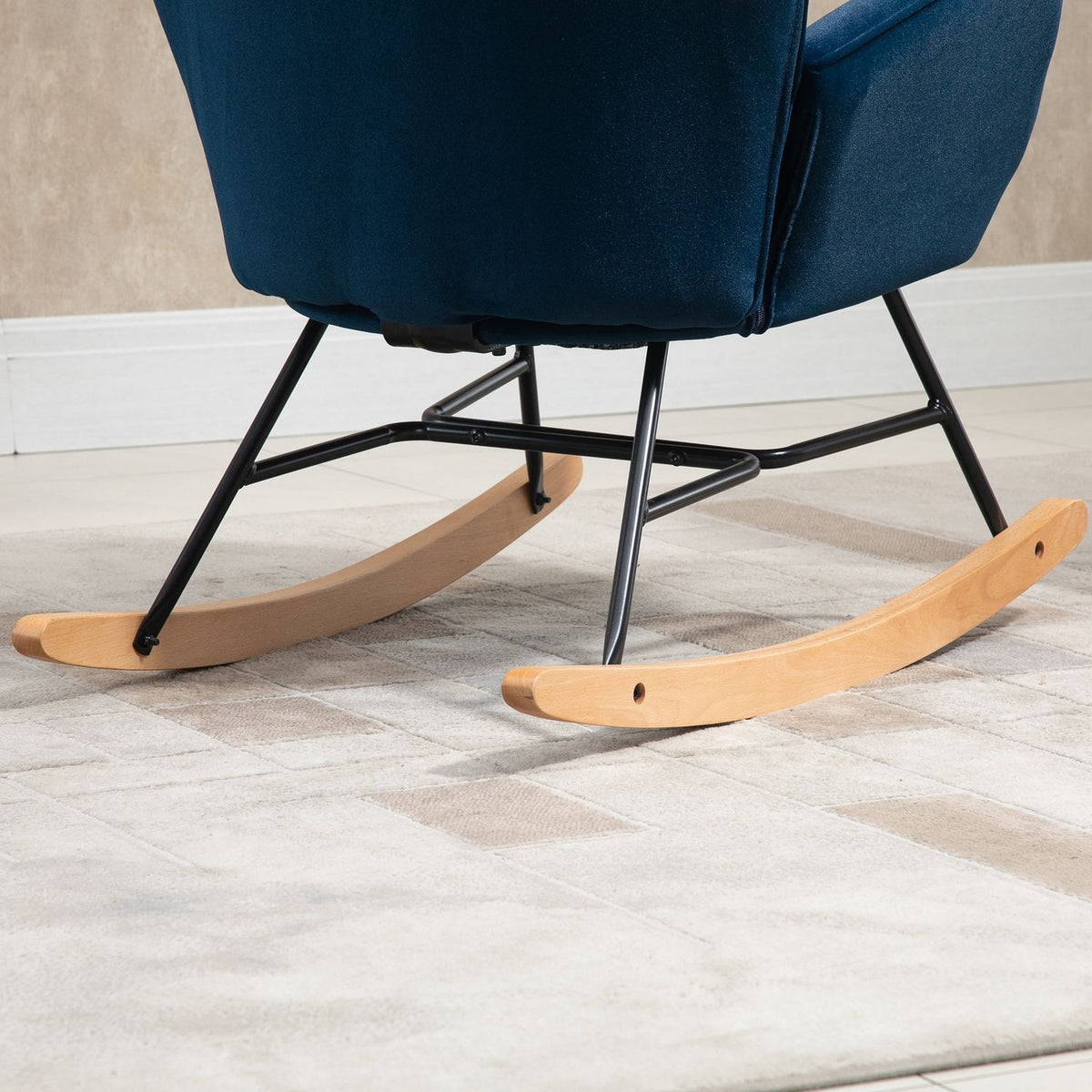 Rocking Chair with Ears Rocking Chair Great Comfort Armrests Seat Backrest Padded with High Density Velvet Fabric Blue