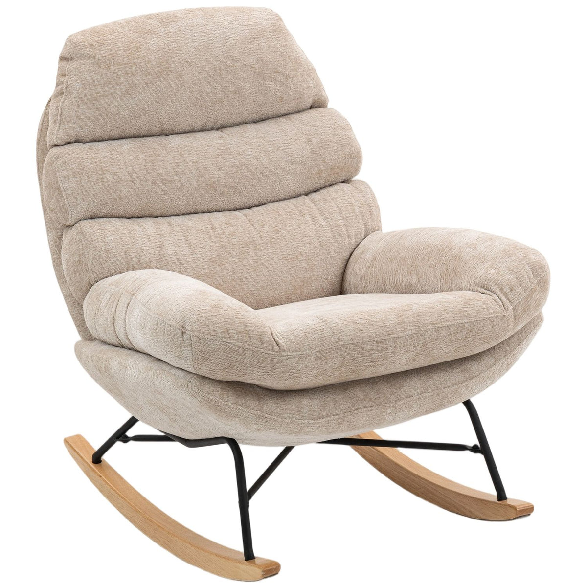 Rocking Chair with Steel Legs and Wood Base, Cream White