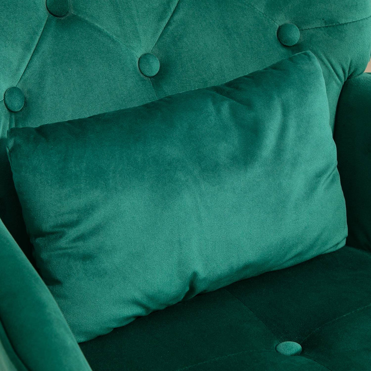 Rocking Chair with Stool, Relaxation Chair with Cushion, Velvet Look, Wing Chair with Wooden Legs for Bedroom, Living Room, 66 x 96 x 101 cm, Green