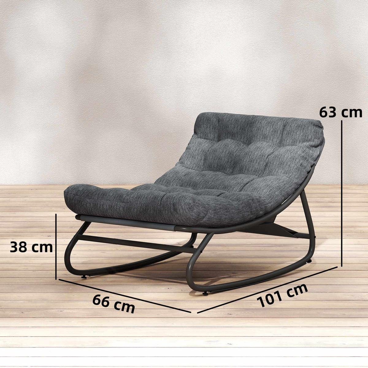 Rocking Chair with Wide Mesh Seat and Thick Cushion, Gray