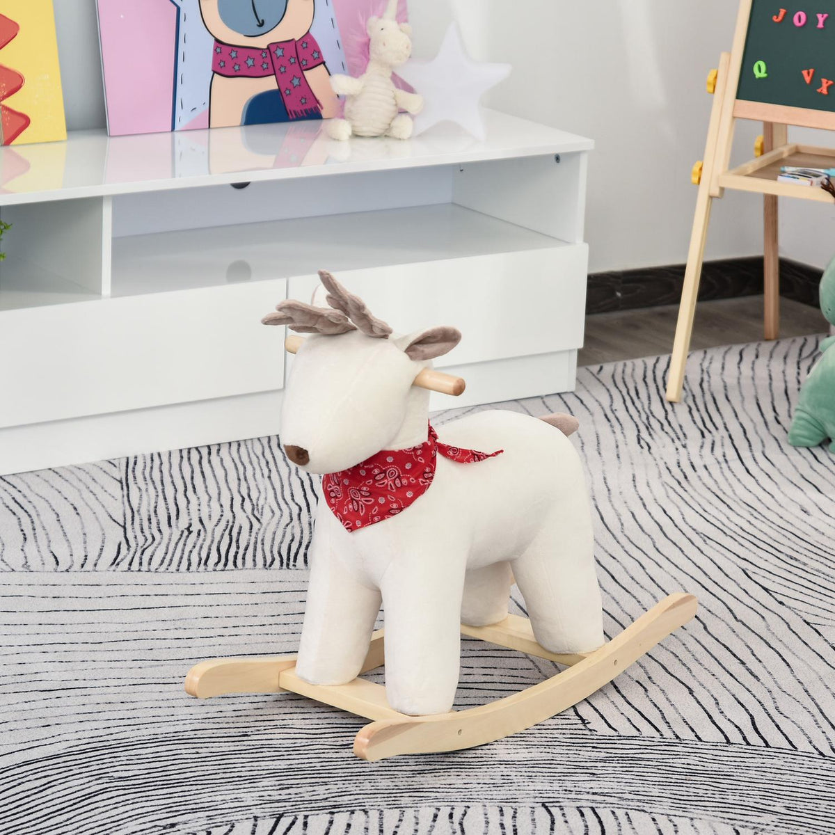 Rocking Deer In White Children'S Plush Toy With Animal Sounds, For 36-72 Months, 68X29X58 Cm